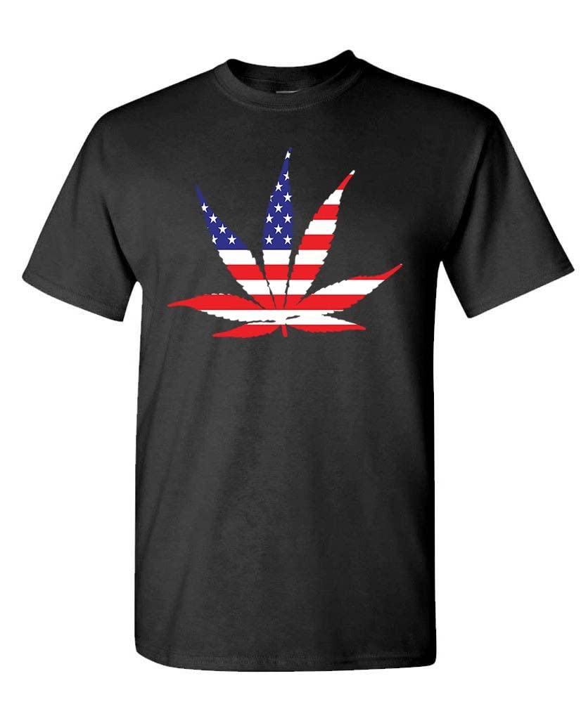 American Flag Cannabis Leaf — Black T-Shirt — front