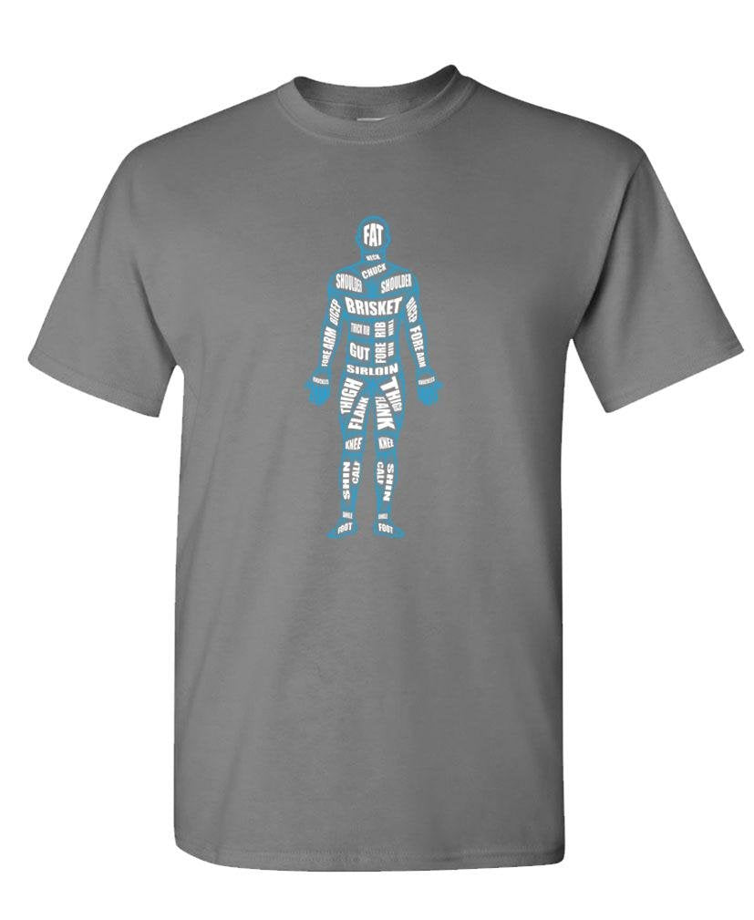 Human Butcher Chart — Charcoal T-Shirt — front