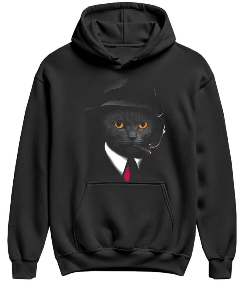 Secret Agent Cat — Black Hoodie — front