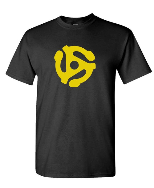 45 RPM Record Adapter — Black T-Shirt — front