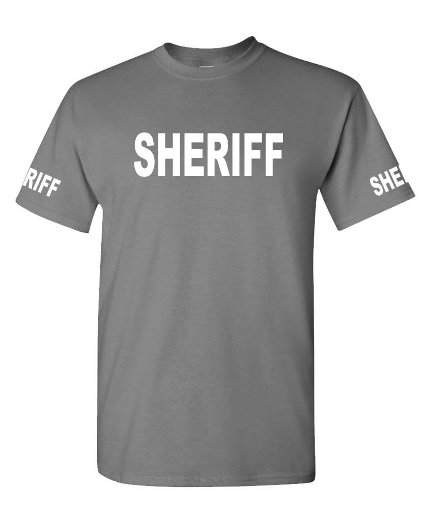 Sheriff Front and Sleeve Lettering — Charcoal T-Shirt — front