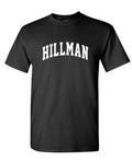 Hillman Collegiate Lettering — Black T-Shirt — front