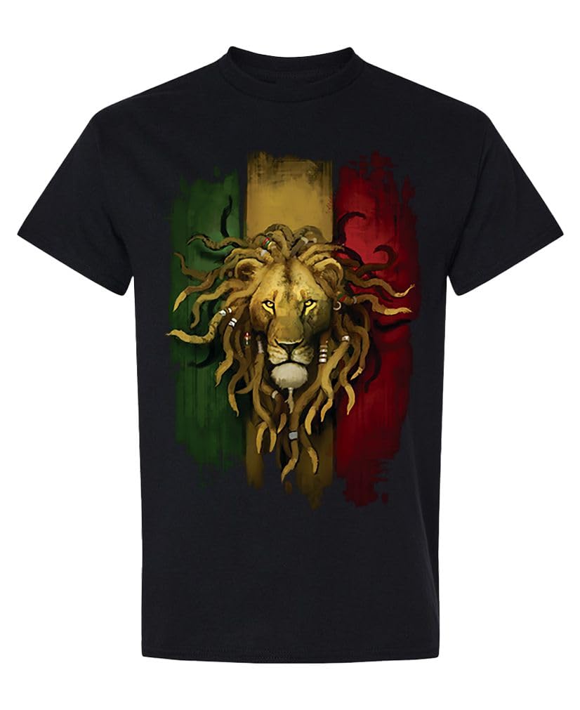 Rasta Lion — Black T-Shirt — front
