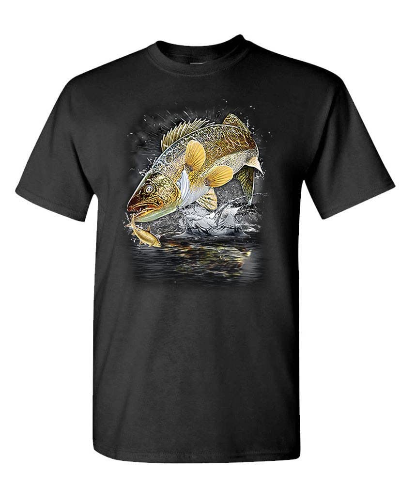 Jumping Walleye — Black T-Shirt — front