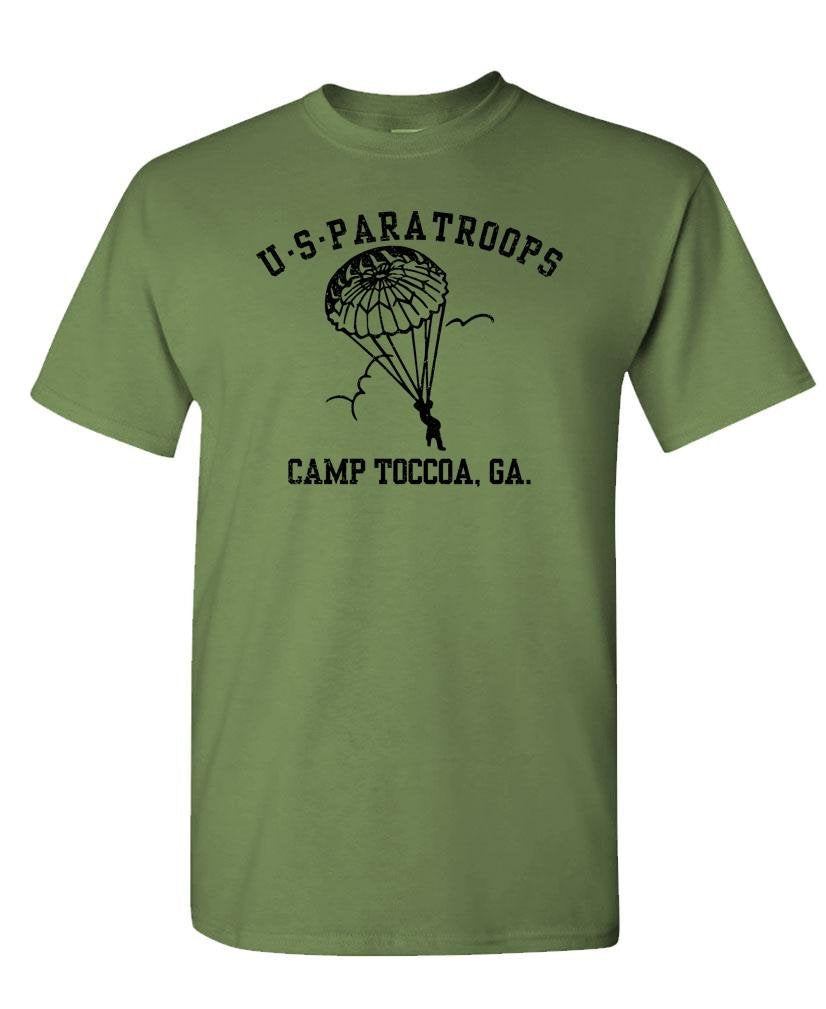 US Paratroops Camp Toccoa — Military Green T-Shirt — front