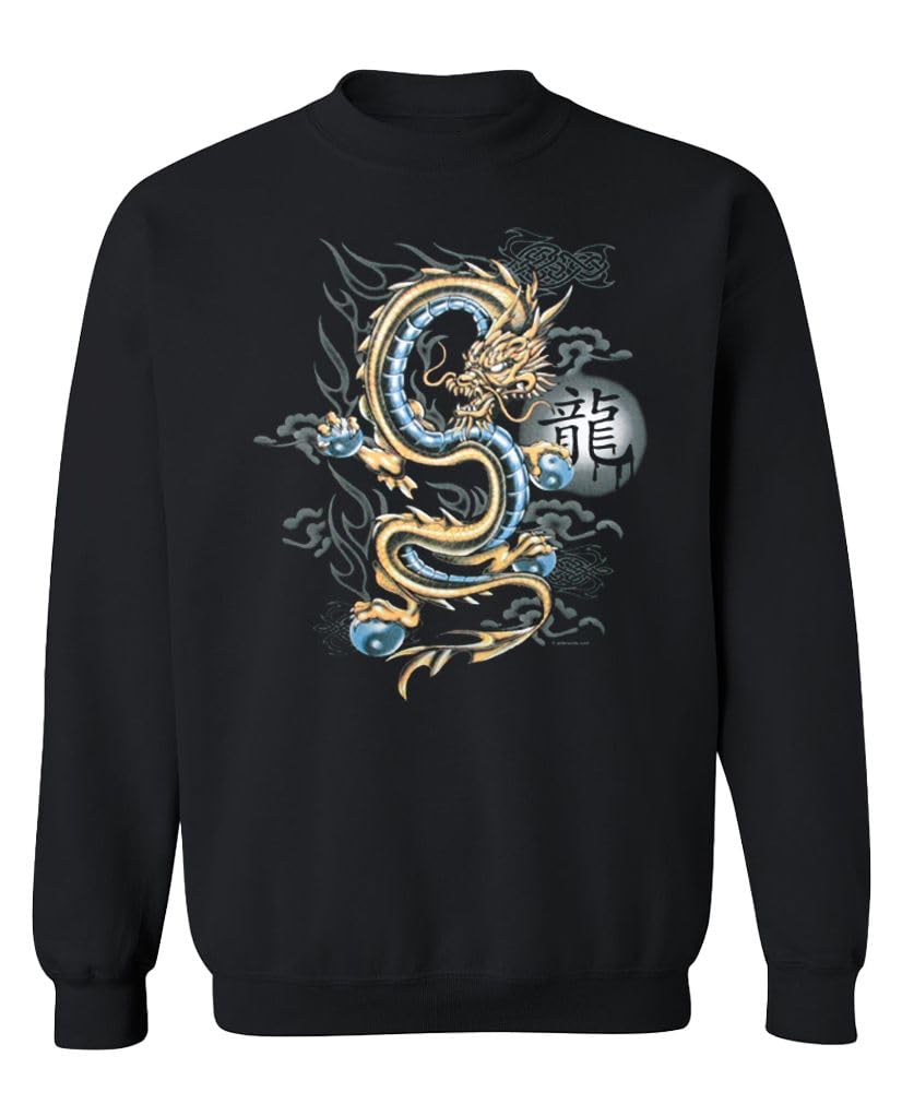 Blue and Gold Dragon — Black Sweatshirt — front