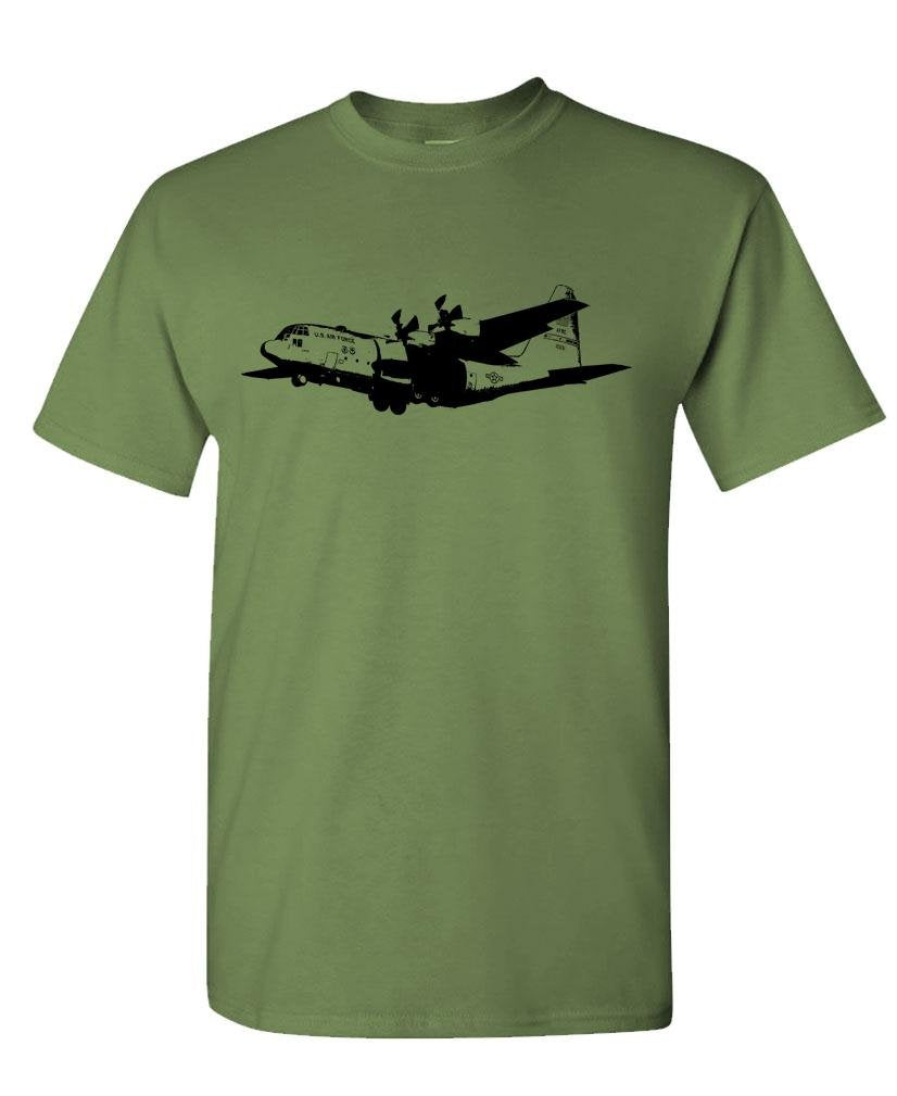 C-130 Aircraft Silhouette — Military Green T-Shirt — front