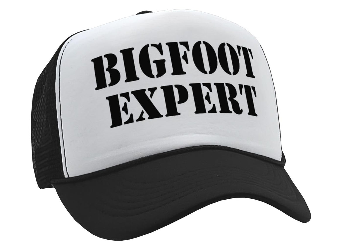 Bigfoot Expert — Black Trucker Hat — product angle 1
