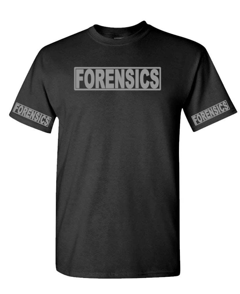 Forensics Front and Sleeve Print — Black T-Shirt — front