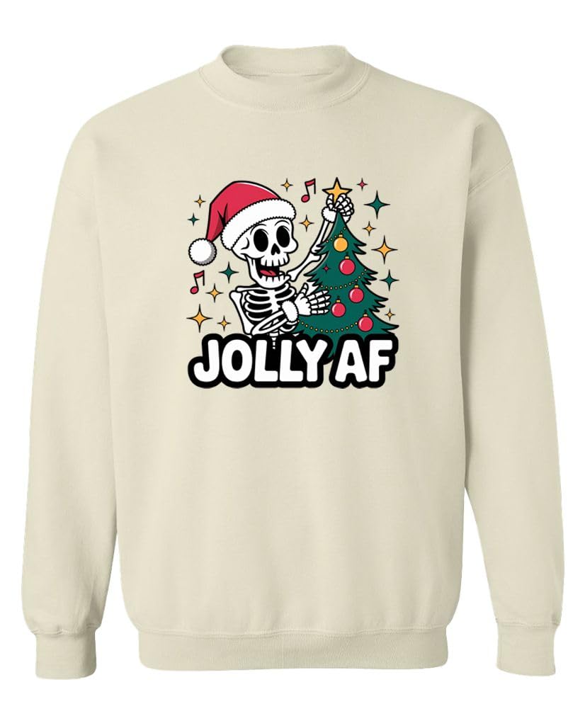 Jolly AF Funny Skeleton Christmas — Sand Sweatshirt — front