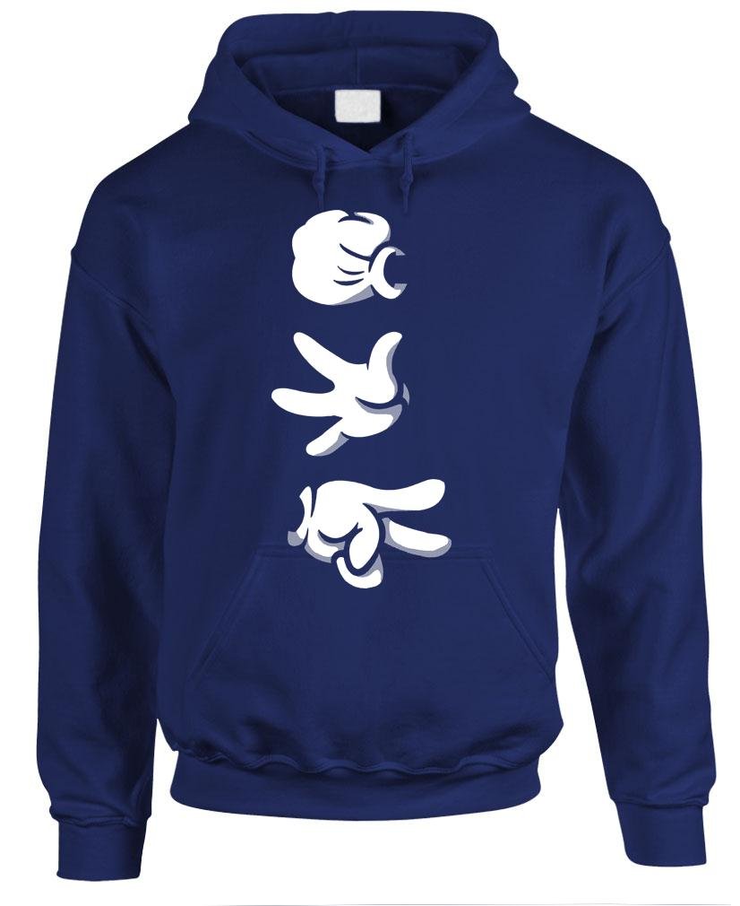 Rock Paper Scissors Cartoon Hands — Navy Hoodie — front