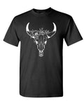 Floral Bull Skull — Black T-Shirt — front