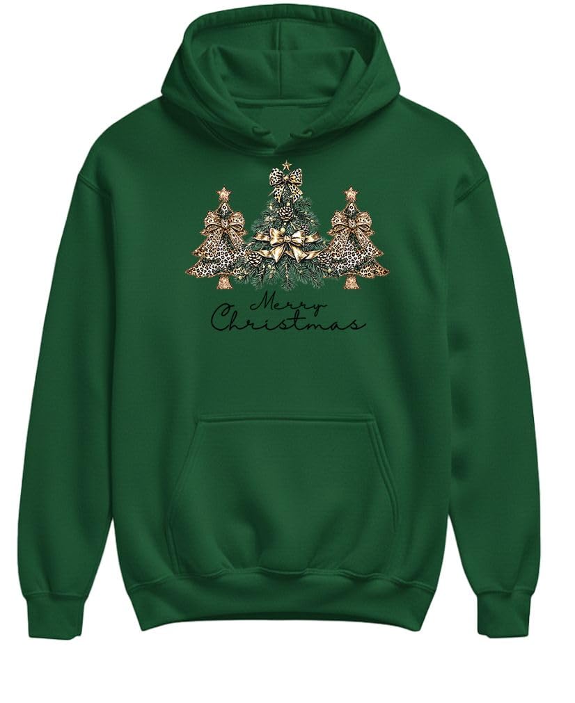 Merry Christmas Trees — Forest Green Hoodie — rear