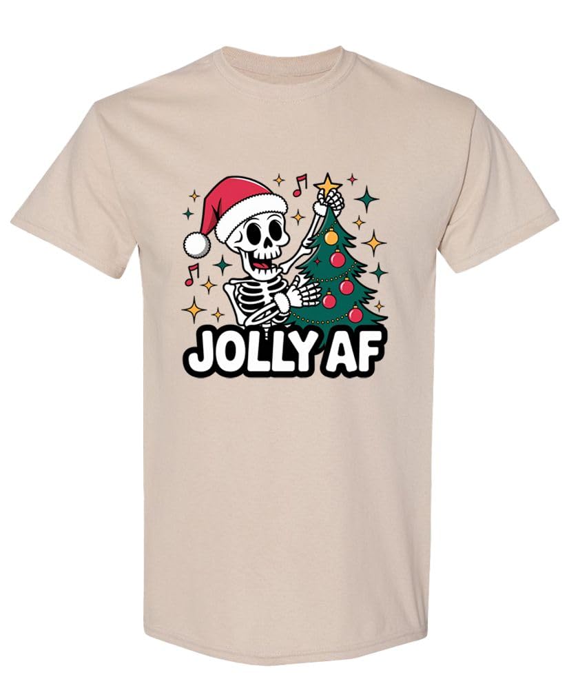 Jolly AF Funny Skeleton Christmas — Sand T-Shirt — front