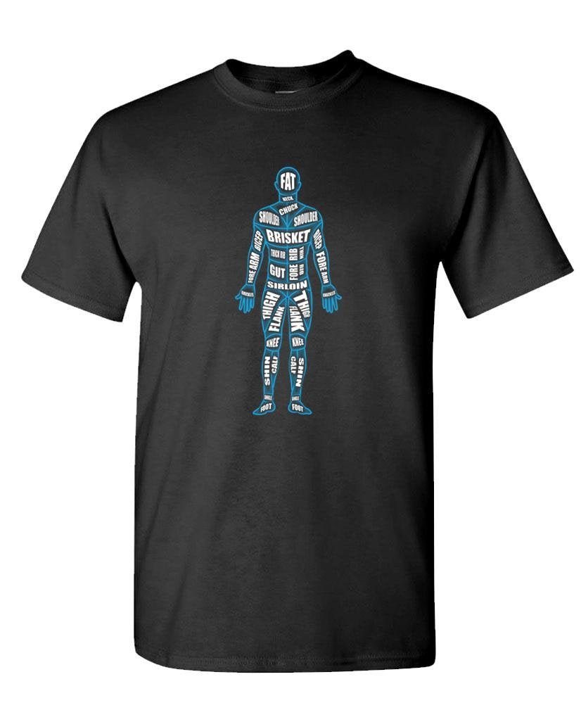 Human Butcher Chart — Black T-Shirt — front