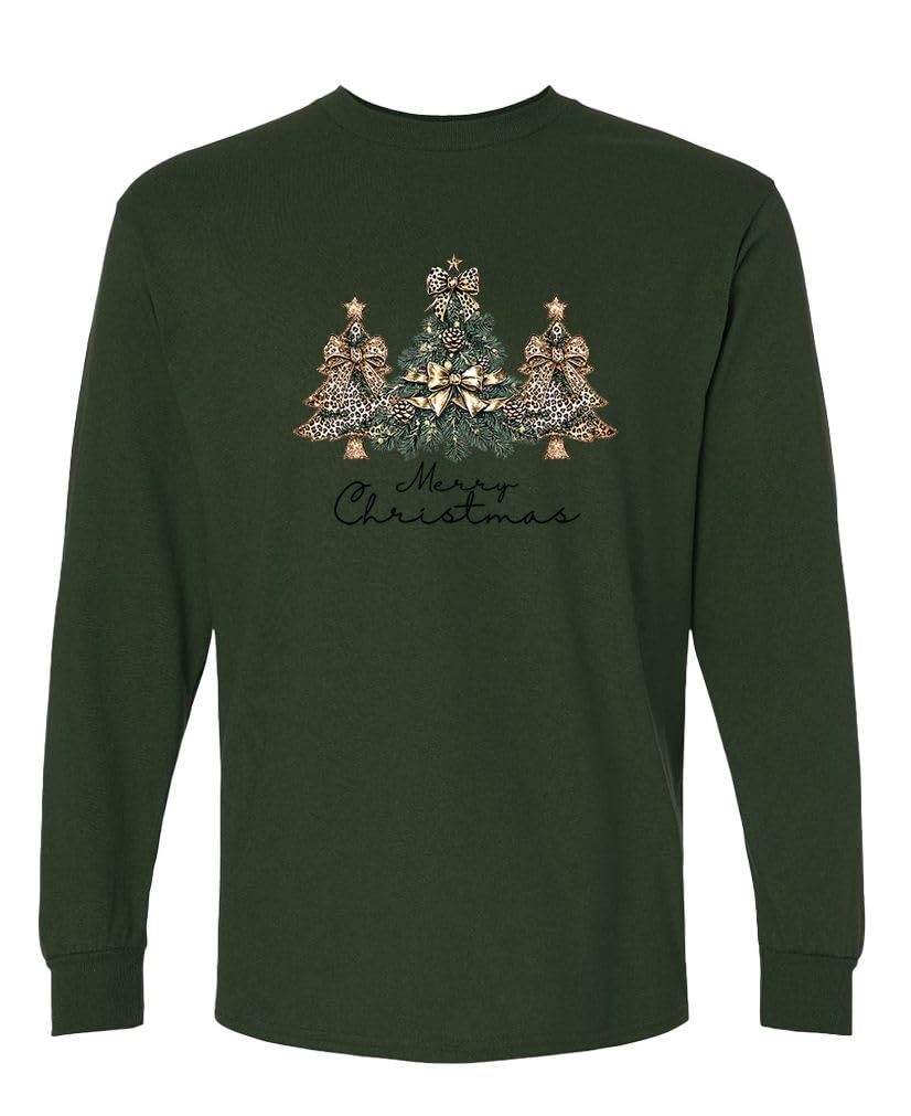 Merry Christmas Trees — Forest Green Long Sleeve T-Shirt — rear