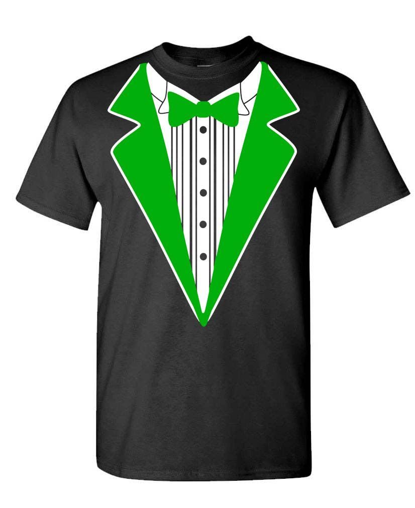 Neon Tuxedo — Black with Green Tux Trim T-Shirt — front