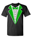 Neon Tuxedo — Black with Green Tux Trim T-Shirt — front