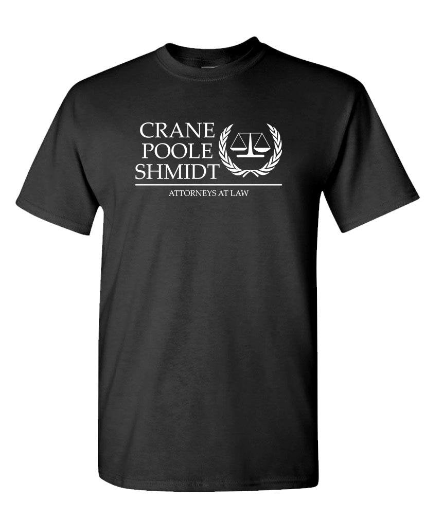 Crane Poole Schmidt Attorneys at Law — Black T-Shirt — front