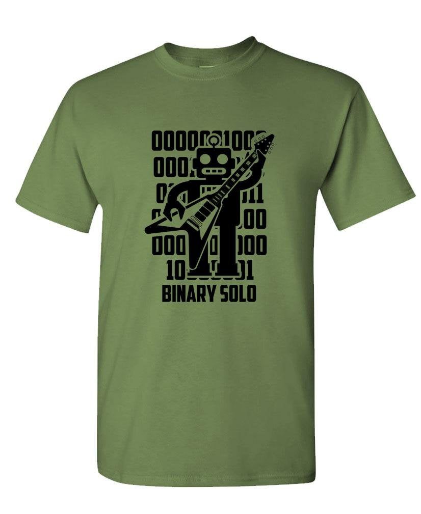 Binary Solo Robot Guitar — Military Green T-Shirt — front