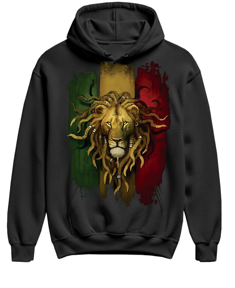 Rasta Lion — Black Hoodie — front