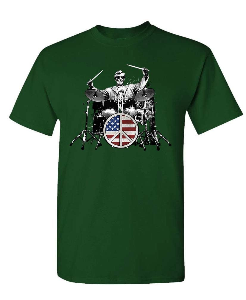 Lincoln on Drums — Forest Green T-Shirt — front