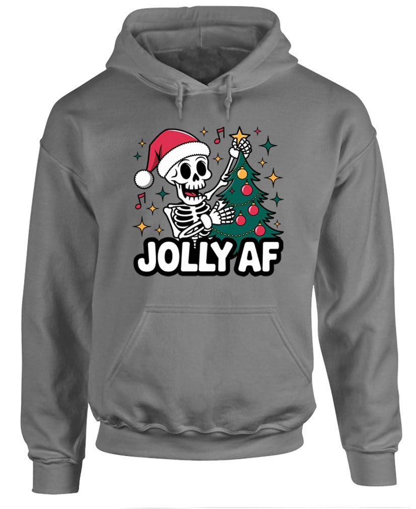 Jolly AF Funny Skeleton Christmas — Charcoal Hoodie — front