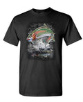 Jumping Rainbow Trout — Black T-Shirt — front