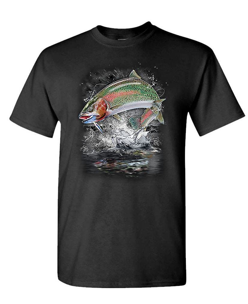 Jumping Rainbow Trout — Black T-Shirt — front