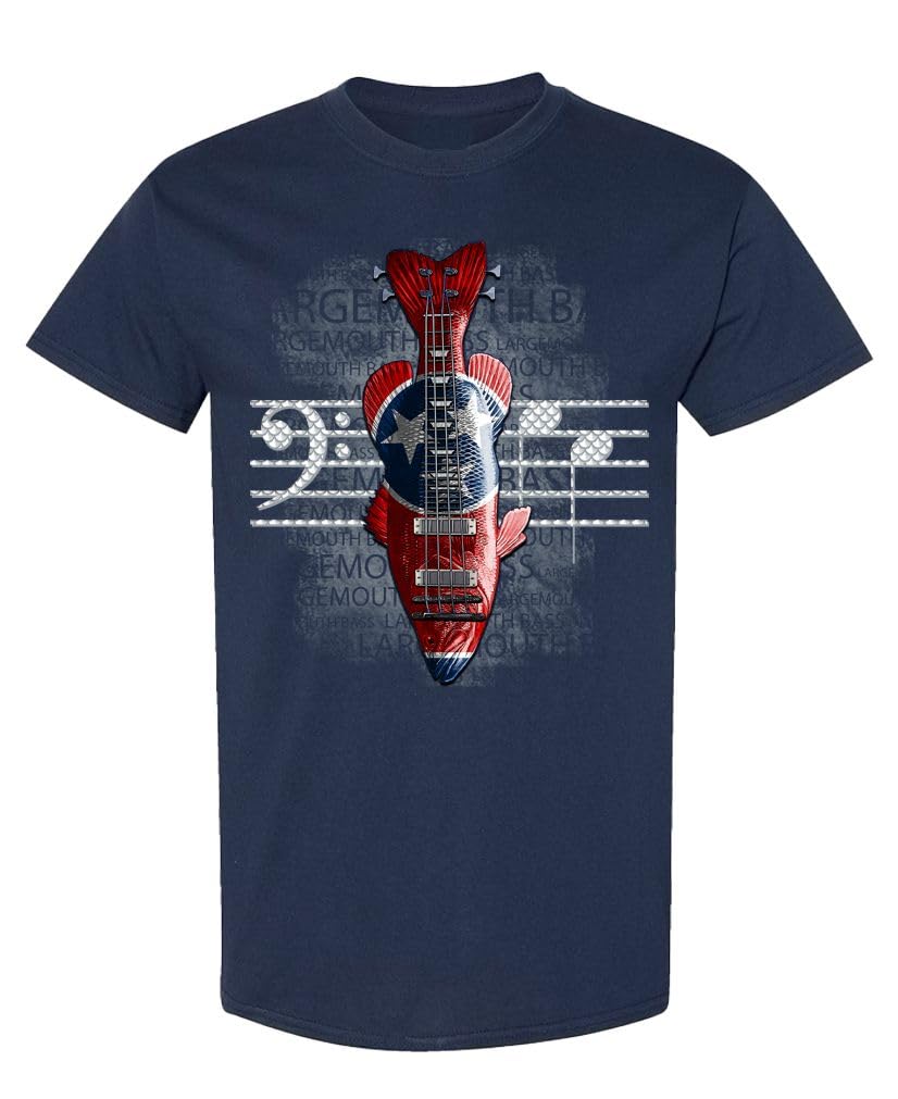 Bass Clef Guitar Skull — Navy T-Shirt — front
