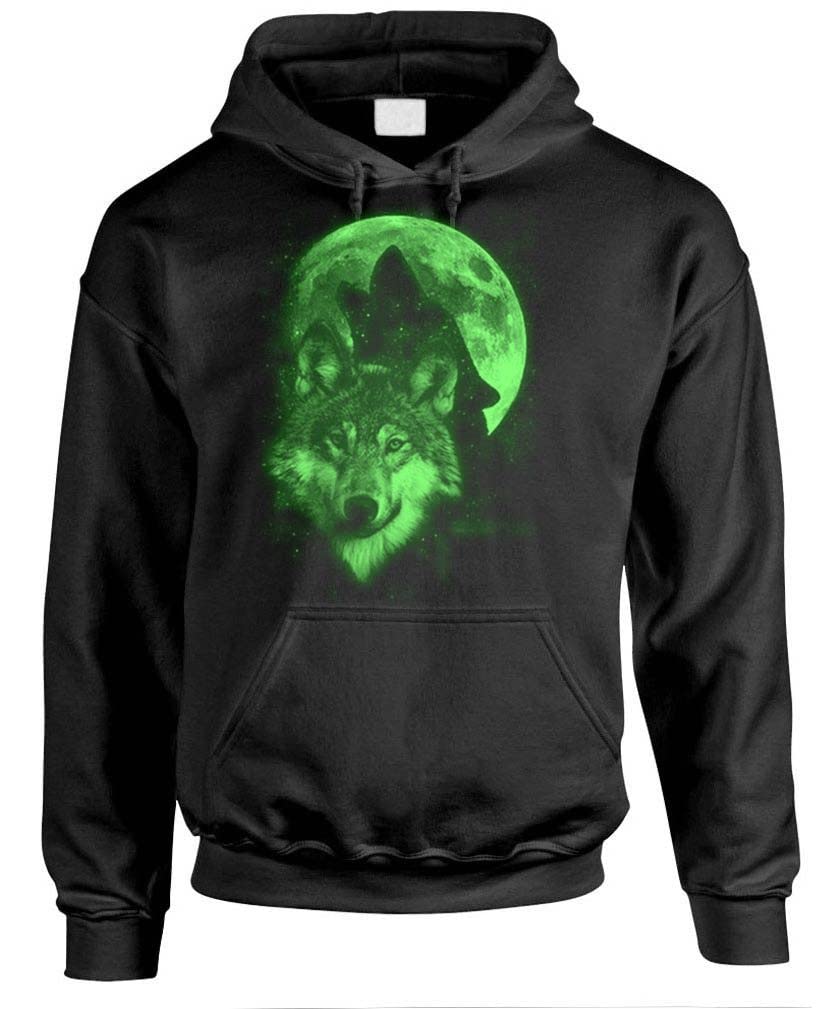 Green Wolf Moon — Black Hoodie — front