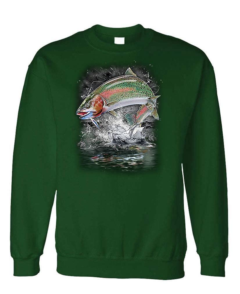 Jumping Rainbow Trout — Forest Green Sweatshirt — front