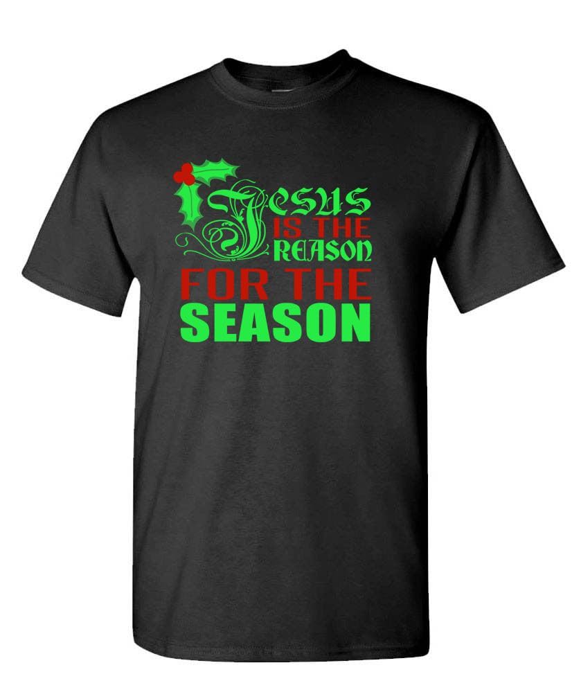 Jesus Is The Reason For The Season Christian Christmas — Black T-Shirt — front