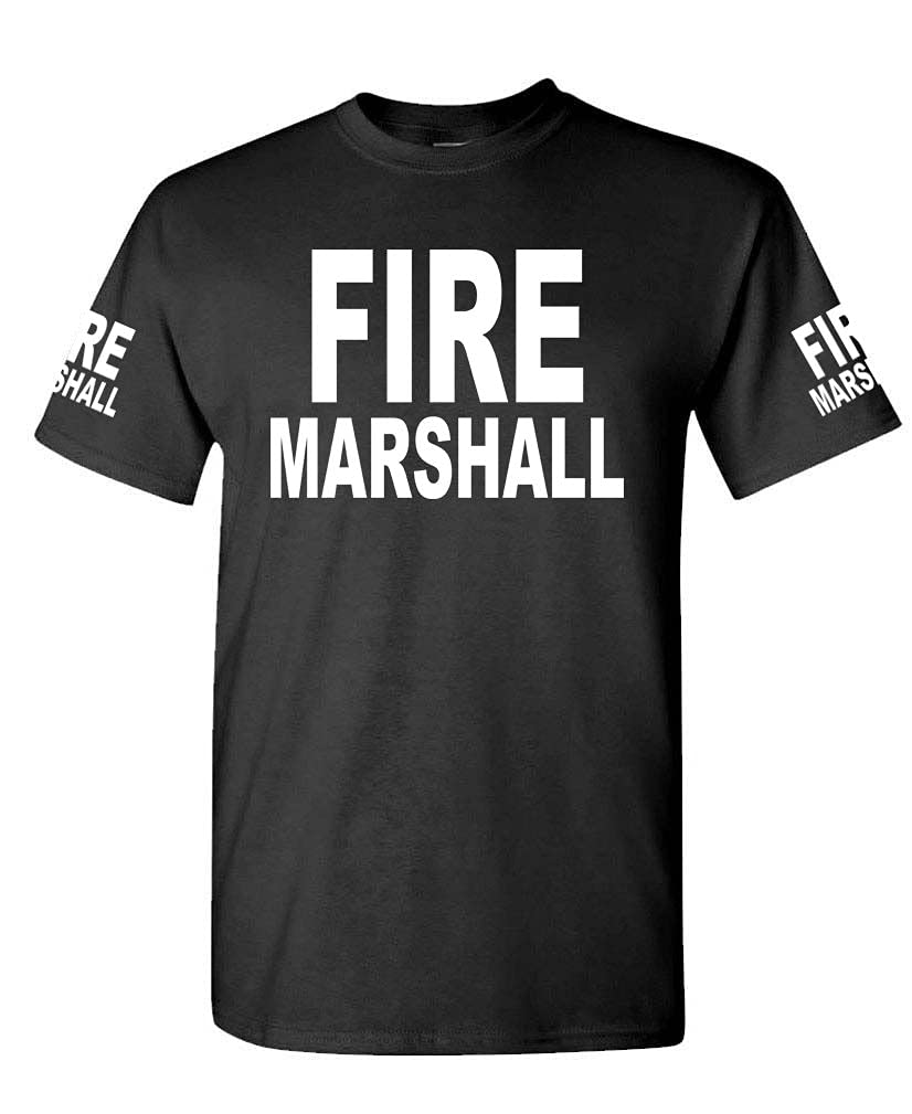 Fire Marshall Front and Sleeve Lettering — Black T-Shirt — front