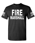 Fire Marshall Front and Sleeve Lettering — Black T-Shirt — front