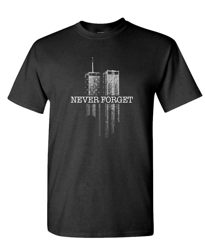 Never Forget Twin Towers — Black T-Shirt — front