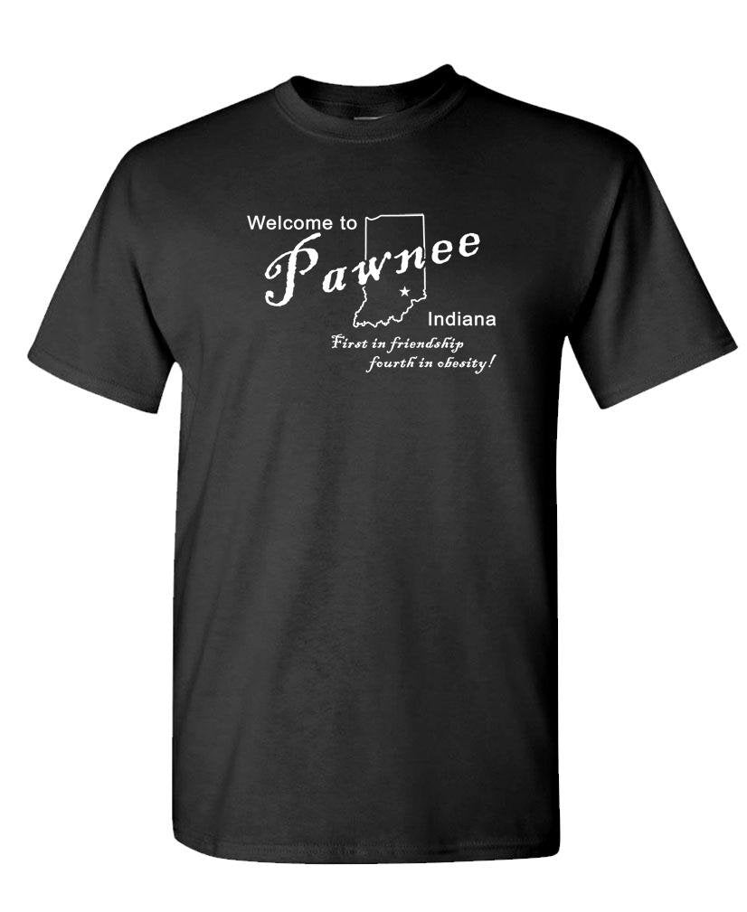 Welcome to Pawnee Indiana — Black T-Shirt — front