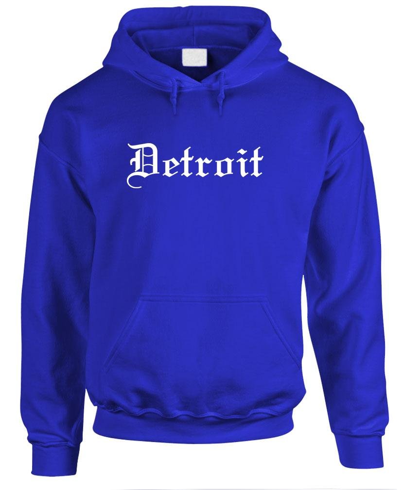 Detroit Gothic Lettering — Royal Blue Hoodie — front