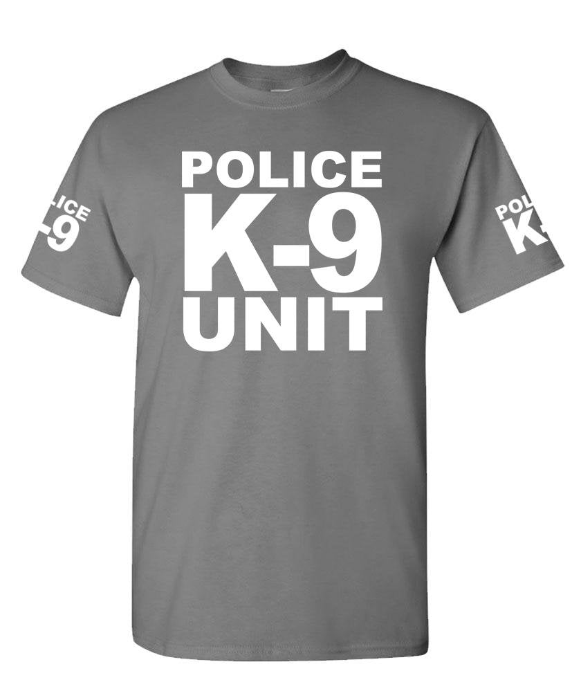 Police K-9 Unit Front and Sleeve Lettering — Charcoal T-Shirt — front