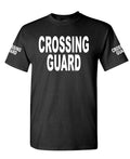 Crossing Guard Front and Sleeve Lettering — Black T-Shirt — front