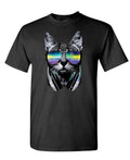 Neon DJ Cat — Black T-Shirt — front