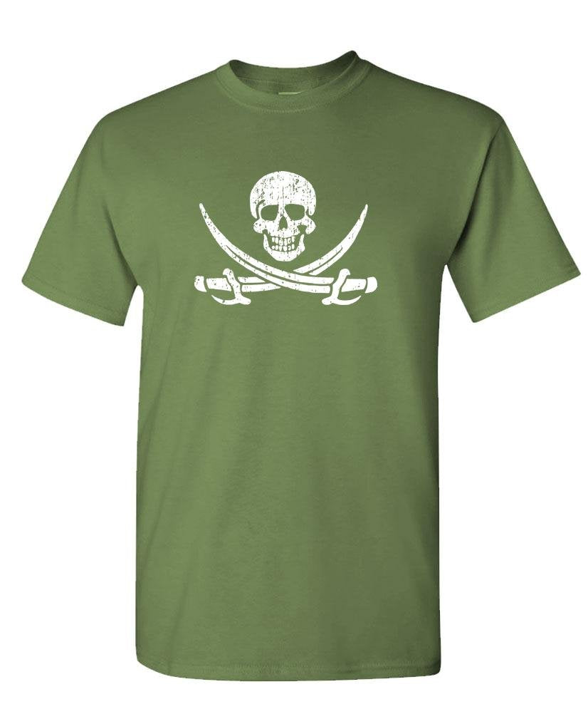 Pirate Skull and Swords — Military Green T-Shirt — front