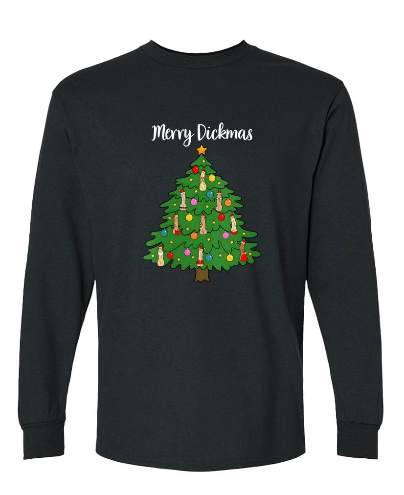 Merry Dickmas — Black Long Sleeve T-Shirt — rear