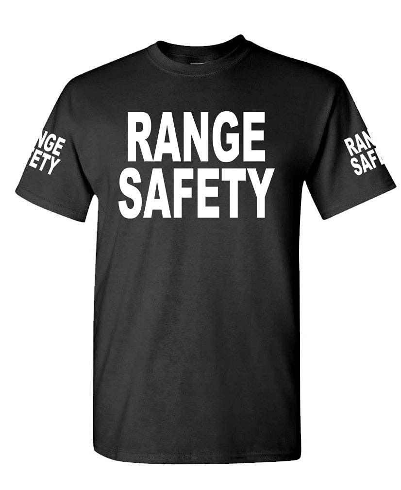 Range Safety Front and Sleeve Lettering — Black T-Shirt — front