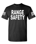 Range Safety Front and Sleeve Lettering — Black T-Shirt — front