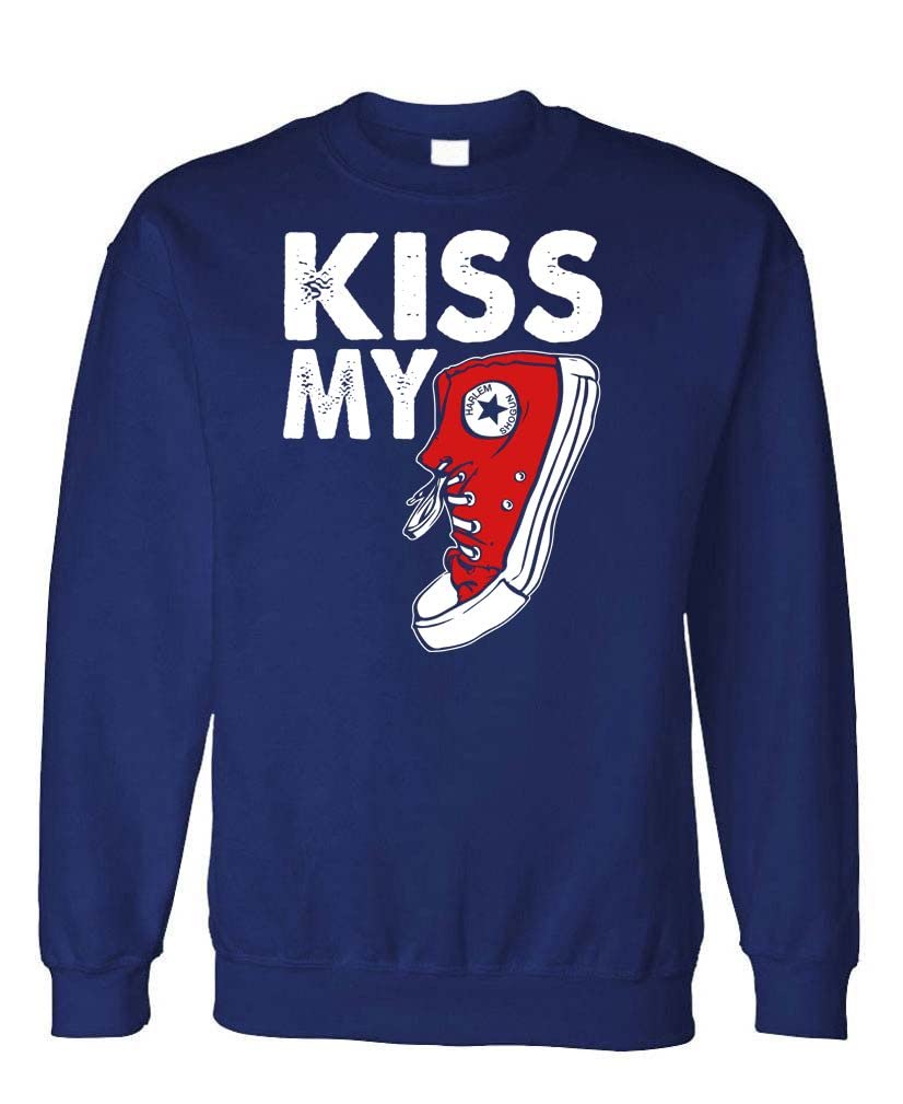 Kiss My Sneaker — Navy Sweatshirt — front