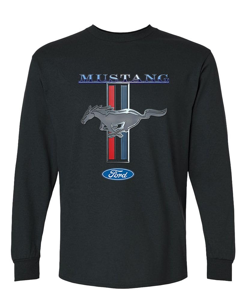 Ford Mustang Pony Stripe — Black Long Sleeve T-Shirt — front