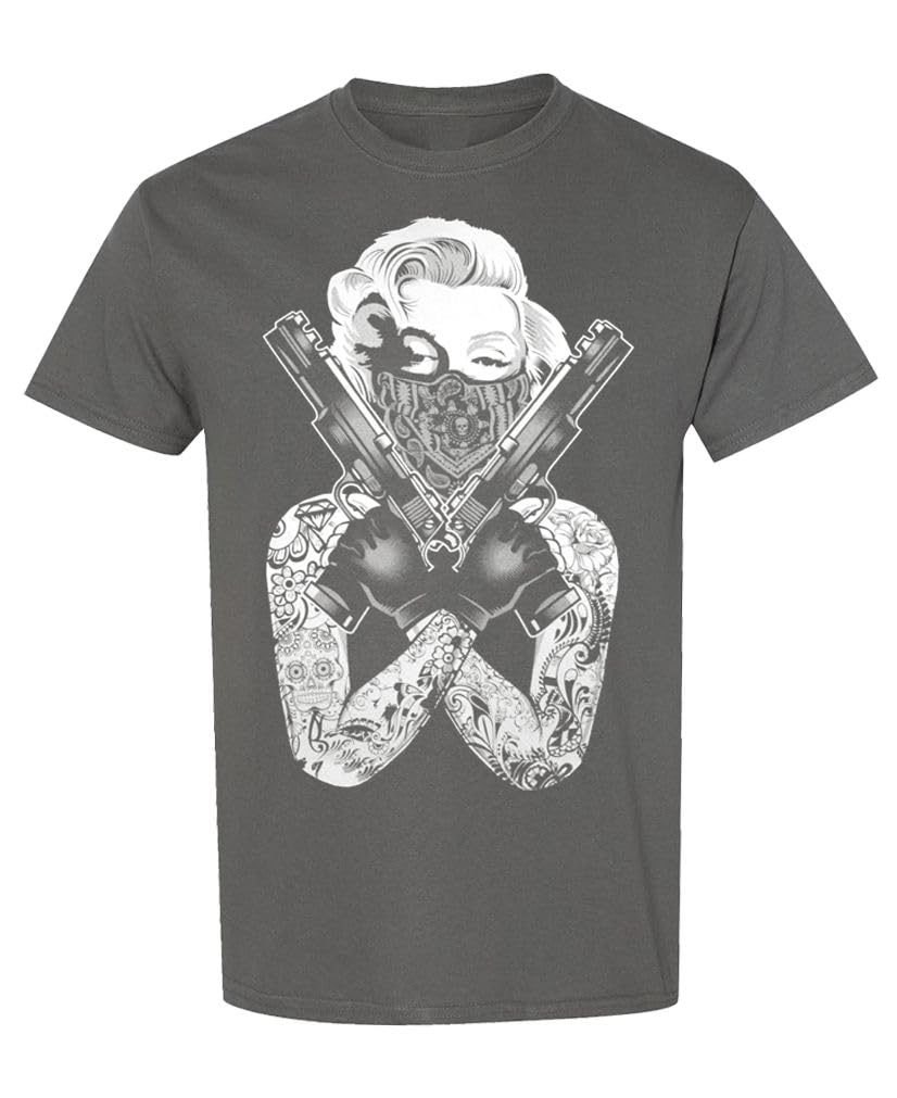 Bandana Portrait with Crossed Pistols — Charcoal T-Shirt — front
