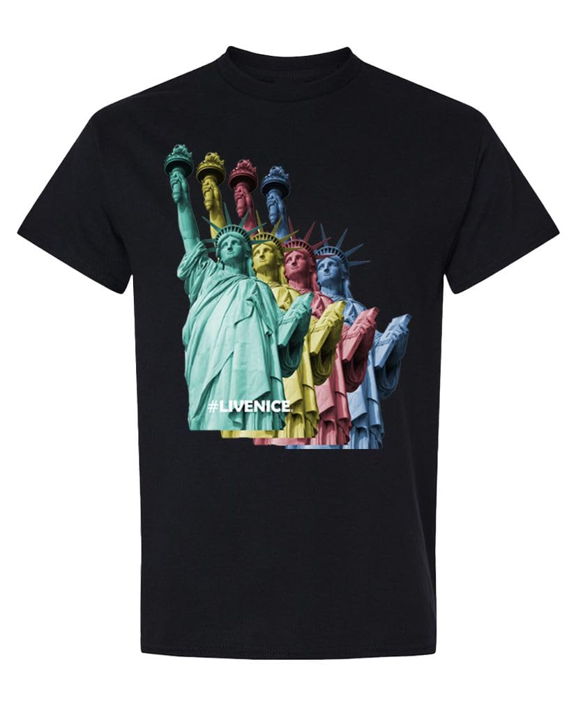 Colorful Statue of Liberty — Black T-Shirt — front