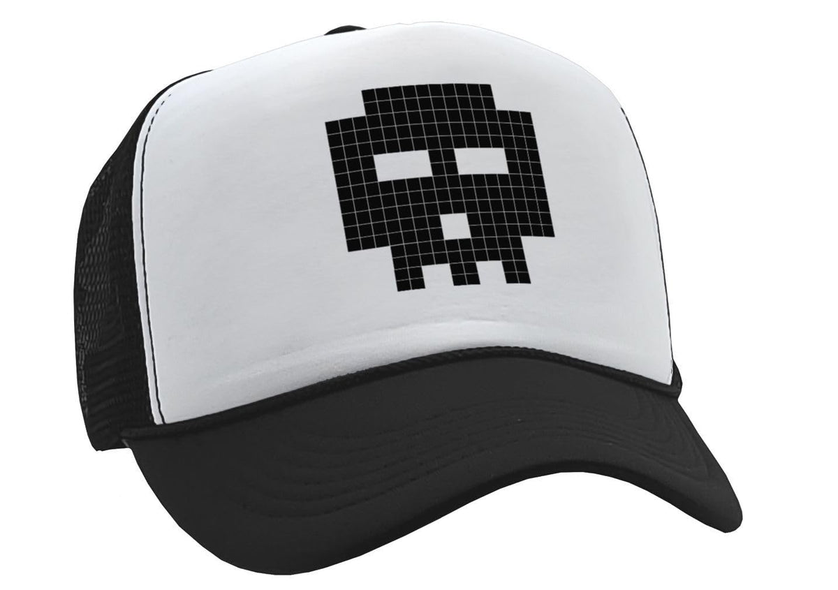 8 Bit Skull — Black Trucker Hat — front